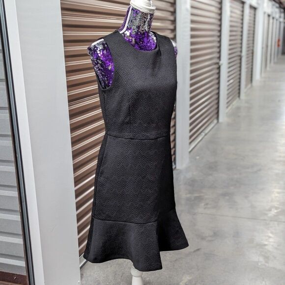 Banana Republic Size 10 Black Jacquard Patterned Mini Fit & Flare Dress - Picture 4 of 8